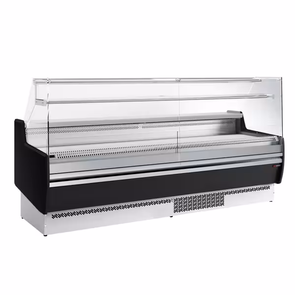 Banco gastronomia professionale - 2560x953mm - Ventilata - 282 L - Vetro dritto - con 4 porte - con 1 ripiano - Pannello frontale nero
