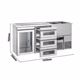 Comptoir de bar réfrigéré PREMIUM - 1950x700mm - 1 porte vitrée & 3 tiroirs en verre