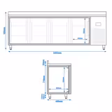 Stół chłodniczy PREMIUM PLUS - 2452x600mm - 510L - z 4 drzwiami - z rantem