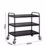 Commercial Black Stainless Steel Serving Trolley 3-Tier – 3 Braked Castors - 120 kg Load - AISI 201 - 1000×500×940 mm
