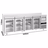 Commercial Back Bar Bottle Cooler PREMIUM - 2690x600mm - 710L - with 4 Hinged Glass Doors, upstand & knock box for coffee