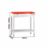 Edelstahl Arbeitstisch PREMIUM - 600x700mm - mit Grundboden - inkl. Schneideplatte Rot