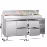 Saladette ECO - 1795x700 mm - inbyggd kylränna - 1 dörr & 4 lådor - för 8x GN 1/3