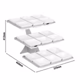 Etagere / Buffet Stand - Stainless steel frame - Chrome - square - Height: 412mm - incl. 18 Melamine bowls 140x140mm - with 3 shelves