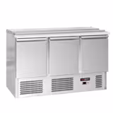 Saladette réfrigérée ECO - 1368mm - 368L - façade noire - 3 portes - avec découpe pour 4x GN 1/1 & Couvercle inox