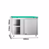 Edelstahl Arbeitsschrank PREMIUM - 1000x700mm - mit Schiebetür - inkl. Schneideplatte Grün