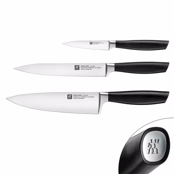 (3 pieces) ZWILLING | All Star Knife Set – Black Handle - FRIODUR Ice-Hardened - Made in Germany