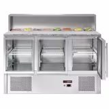 Saladette ECO - 1370mm - 3 glazen deuren - met roestvrijstalen opzetstuk voor 8x GN 1/6