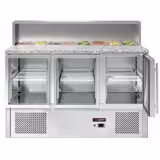 Saladette ECO - 1368mm - 3 porte in vetro - con sovrastruttura in acciaio inox per 7x GN 1/6 - piano di lavoro in granito