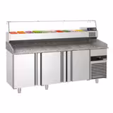 Commercial Pizza Prep Counter - Granite Top PREMIUM - 2100x800mm - with 3 doors - incl. refrigerated topping unit - 10x GN 1/3
