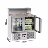 Saladette de Pizzas ECO - 903mm - 240L - 2 portas de vidro - com encaixe para 5x GN 1/6 & Tampa em aço inox - bancada em granito preto