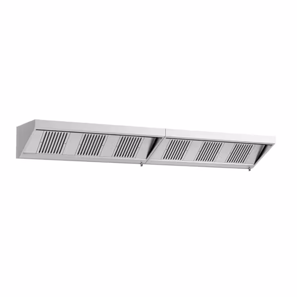 Wandafzuigkap RVS - 700mm diep - 4000mm - zonder motor - met 6 labyrintfilters en verlichting