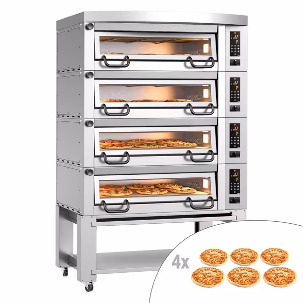 Elektryczny Piec do pizzy - 4 x 6 x Ø34cm - Panel dotykowy - z okapem i ramą nośną