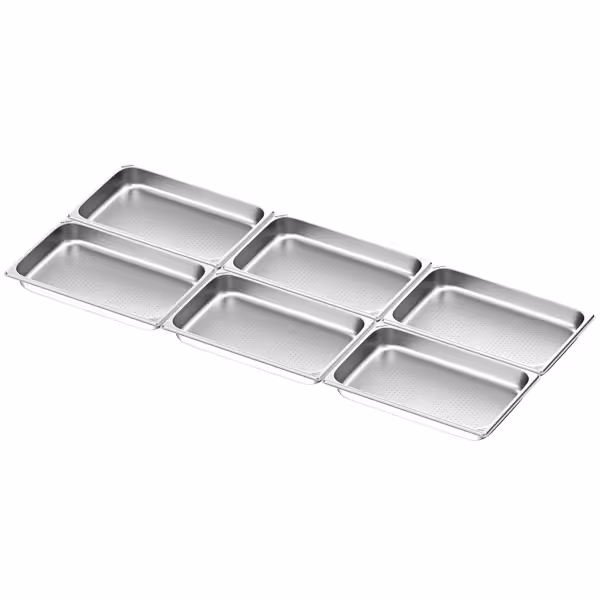 (6 stuks) Roestvrijstalen bakjes GN 1/1 - geperforeerd - hoogte: 65mm