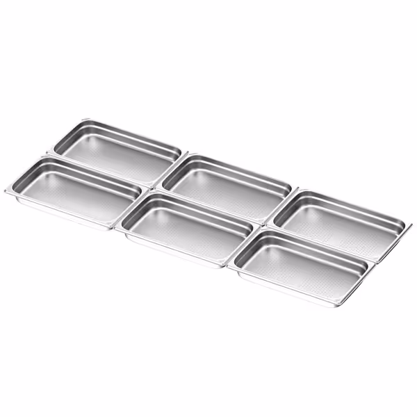 (6 Stück) Edelstahl-Behälter GN 1/1 - gelocht - Höhe: 65mm