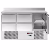 Koelwerkbank ECO - 1368x700mm - 368 liter - met 1 deur - met 4 lades - opstand
