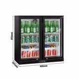 Barkühlschrank - 900mm - 220 Liter - mit 2 Glasflügeltüren - Schwarz