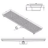Ανοξείδωτη αποστράγγιση δαπέδου - 1200x300mm - επίπεδος σχεδιασμός & πλευρική αποστράγγιση - Ø 70mm