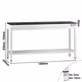 Mesa de trabalho em aço inoxidável PREMIUM - 1800x600mm - com prateleira inferior - incl. tampo em granito