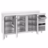 Mesa refrigerada para bar - 2,13 m - con 3 puertas de vidrio, zócalo y aldabas para café