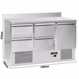 Koelwerkbank ECO - 1368x700mm - 368 liter - met 1 deur - met 4 lades - opstand