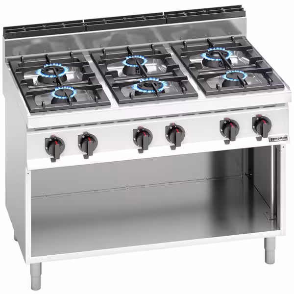 Plynový sporák - LORENZO 700 - 31,5 kW - 6 hořáky - samostatně stojící jednotka - 1200x714x1070 mm - otevřená spodní konstrukce