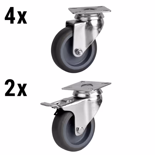 Wielenset voor koel- & vrieskasten - stalen behuizing - Ø100mm - passend voor BGKF, GTF, KTF, KTGFF, KUF & ZTSF - 2 met rem & 4 zonder rem