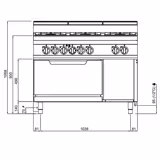 Plinski štednjak - Linija 700 - 1200x714x1068 mm - 41 kW - 6 plamenika - samostojeći - s električnom pećnicom statičnom - 7,5 kW - GN 2/1