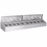 Portaspezie da banco PREMIUM PLUS in acciaio inox da banco - 10 bacinelle GN 1/4 - con coperchi - con bacinelle incluse