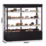 Commercial cake display fridge MADRID - 1200L - 1800mm - Double glazing - square - with 3 adjustable glass shelves - rear sliding doors - Black matt
