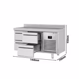 Koelwerkbank PREMIUM PLUS - 1468x700mm - 4 lades - met spatrand - digitale thermostaat - 305 liter