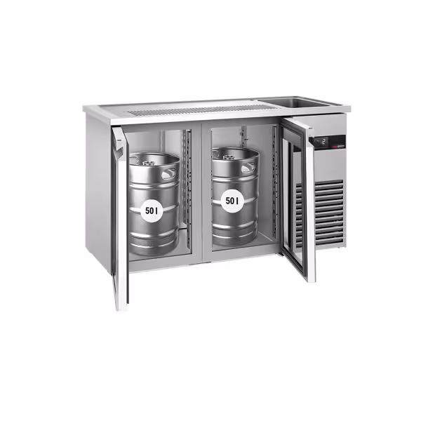 Dispensador de cerveza de barril PREMIUM - 2x 50 litros - 1550x700mm - 2 puertas de cristal