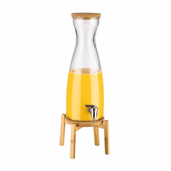 (2-piece set) Commercial Beverage Dispenser -  Stainless-Steel Tap, Bamboo Stand – 4.5 L – Fresh Wood