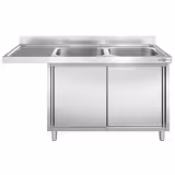 Plonge inox professionnelle PREMIUM - 1600x600mm - 2 bacs à droite - avec égouttoir à gauche