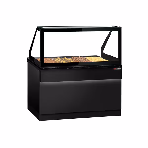 Vetrina calda TORONTO - 1500mm - frontale nero - per 4x GN 1/1 - piano di lavoro in granito nero