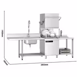 Lave-vaisselle à capot – Numérique – 7,1 kW – avec table d’entrée à gauche et table de sortie à droite incluses – avec pompe de détergent et de rinçage