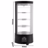 Countertop 4-Sided Glass Display Fridge - Double glazing - round - 73L - 503mm - with 4 rotating shelves - 1 glass door - for patisserie - Black