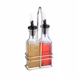 (6 pcs) Oil and Vinegar Cruets - 120ml - Stainless steel stand - Glass - with pourer spout included