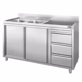 Diskskåp med 3 lådor - 1,6 m - 2 ho till vänster - med uppstående kant och svängdörrar