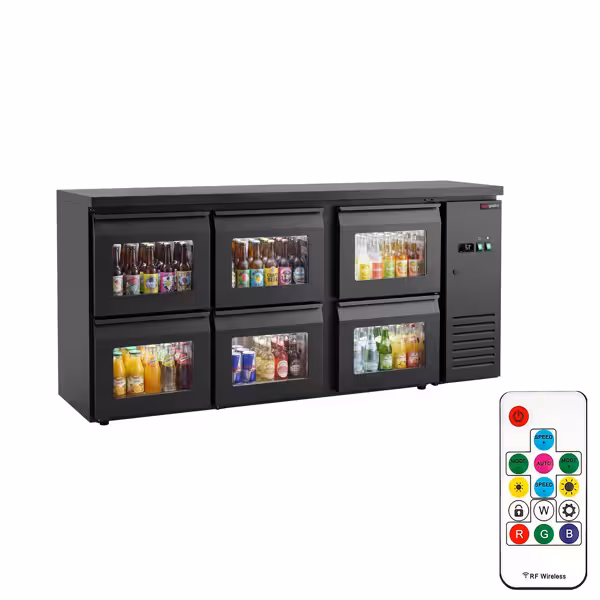 Commercial Back Bar Cooler ECO – 2000 mm – with 6 Glass Drawers – with RGB LED Lighting
