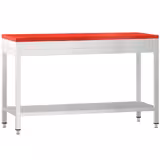 Mesa de trabalho em aço inoxidável PREMIUM - 1400x600mm - com prateleira inferior & com travessas de reforço - incl. Tábua de corte Vermelha