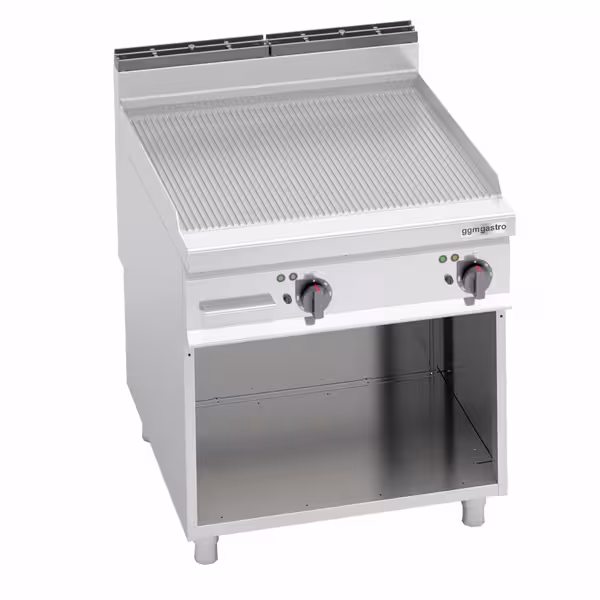Elektrische bakplaat - 11,4kW - Geribbeld - Bakoppervlak: 796x667mm - met open onderbouw