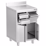 Paslanmaz Çelik Dolaplı Çalışma Tezgahı - Sırtlı - Filtre Kahve Makinesi için - 600x600mm - 2 Çekmeceli, 1 Kapılı, 1 Kahve Posa Çekmeceli (Knock Box)