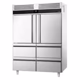 Armoire réfrigérée négative en acier inoxydable PREMIUM - GN 2/1 - 1400 L - avec 2 demi-portes & 4 tiroirs