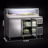 Saladette réfrigérée PREMIUM - 1510mm - 390L - 2 portes - avec vitrine de comptoir pour 7x GN 1/3 & 1 étagère - plan de travail en granit noir