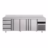 Masă frigorifică PREMIUM - 2330 x 700 mm - cu 3 uși - 3 sertare - cu rebord