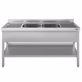 Plonge en inox ECO - 1800x600mm - avec étagère basse - 2 bacs au centre