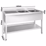 Fregadero de acero Inox. con estante inferior PREMIUM - 1,4 m - 2 fregaderos a la derecha A 40 x P 40 x A 25 cm 