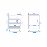 Arbeitsschrank - Edelstahl - 647x600mm - mit 3 Schubladen für Geschirrkörbe