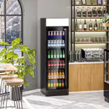 Commercial Beverage Display Fridge with Illuminated Canopy - 595mm - 145 Litres - with 1 hinged glass door - LED lighting - digital controller with temperature display - Black - Temperature range 2 to 10 °C